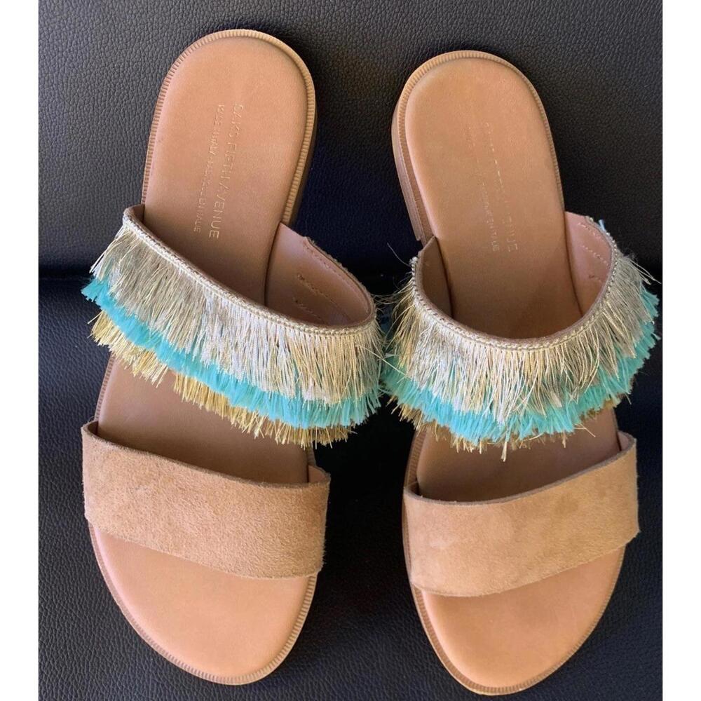 Saks Fifth Avenue Sandals Flats Slides Vacation Sz 6 Womens